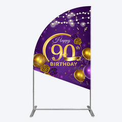 Lofaris Purple Gold Balloon Lights Birthday Half Moon Arch Backdrop