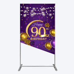 Lofaris Purple Gold Balloon Lights Birthday Rectangle Backdrop