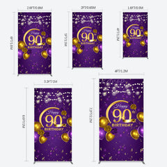 Lofaris Purple Gold Balloon Lights Birthday Rectangle Backdrop