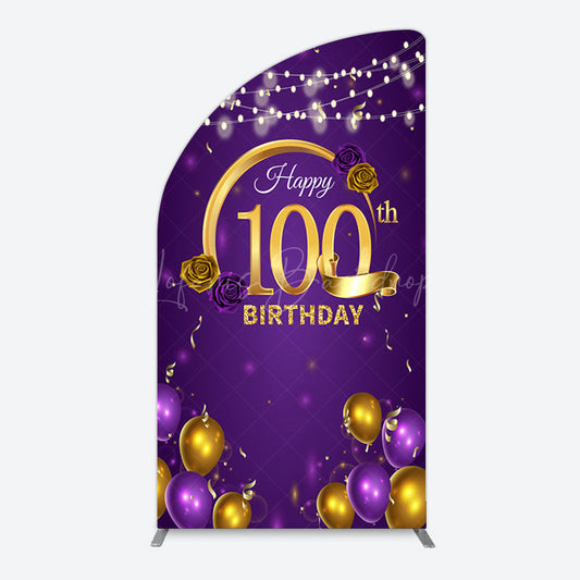 Lofaris Purple Gold Balloons 100th Birthday Half Moon Arch Backdrop