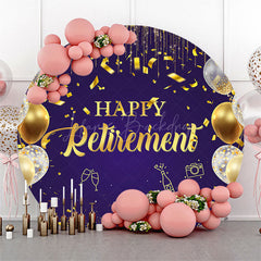 Lofaris Purple Gold Balloons Ribbon Round Retirement Backdrop
