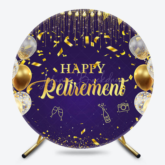 Lofaris Purple Gold Balloons Ribbon Round Retirement Backdrop
