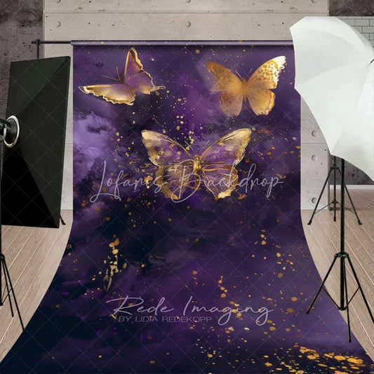 Lofaris Purple Gold Butterfly Sweep Photo Backdrop Elegant Insect Art Background Dreamy Fantasy Wing Floor Prop