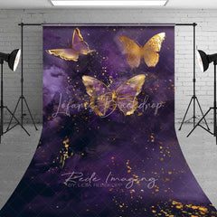Lofaris Purple Gold Butterfly Sweep Photo Backdrop Elegant Insect Art Background Dreamy Fantasy Wing Floor Prop