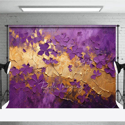 Lofaris Purple Gold Floral Texture Backdrop Abstract Violet Flowers Leaf Background Luxury Photography Banner