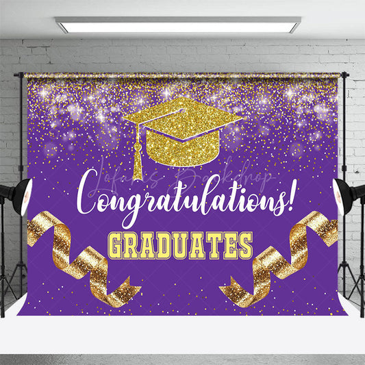 Lofaris Purple Gold Glitter Ribbons Congrats Grad Backdrop