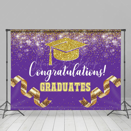 Lofaris Purple Gold Glitter Ribbons Congrats Grad Backdrop