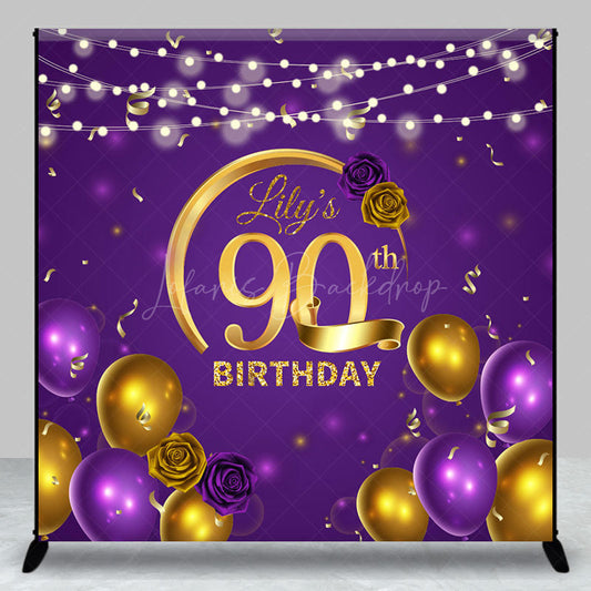 Lofaris Purple Gold Lights Custom Photo Birthday Backdrop