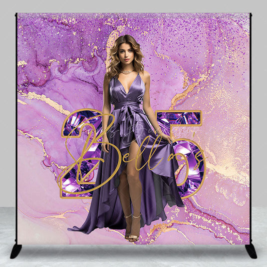 Lofaris Purple Gold Marbled Custom Photo Birthday Backdrop
