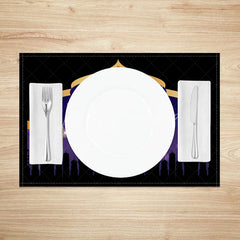 Lofaris Purple Gold Ramadan Set of 4 Placemats Ornate Moon and Lanterns Mosque Silhouette Eid Mubarak Table Mats