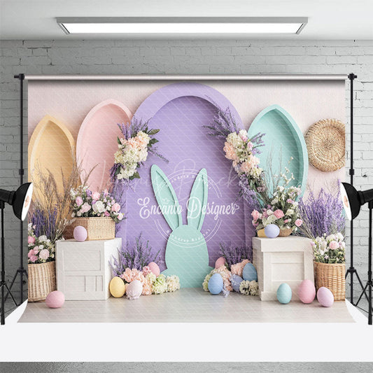 Lofaris Purple Green Arch Floral Eggs Easter Photo Backdrop