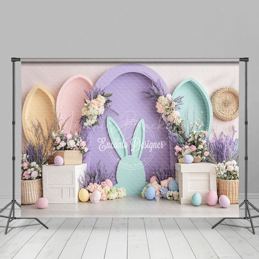 Lofaris Purple Green Arch Floral Eggs Easter Photo Backdrop