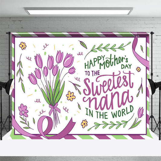 Lofaris Purple Green Floral Sweetest Nana Mothers Day Backdrop