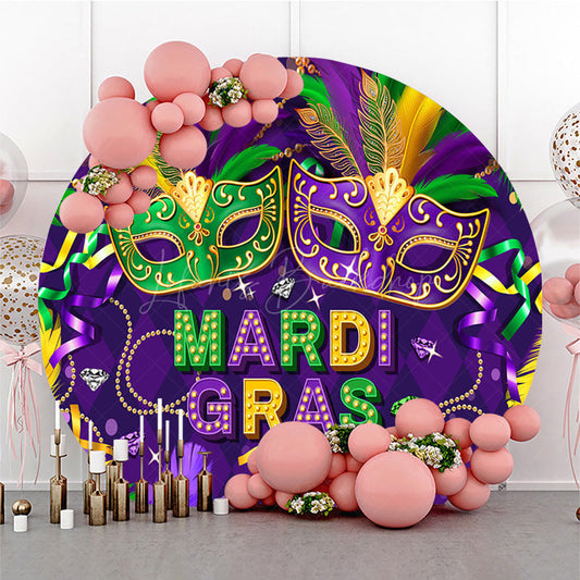 Lofaris Purple Green Mardi Gras Circle Masquerade Backdrop