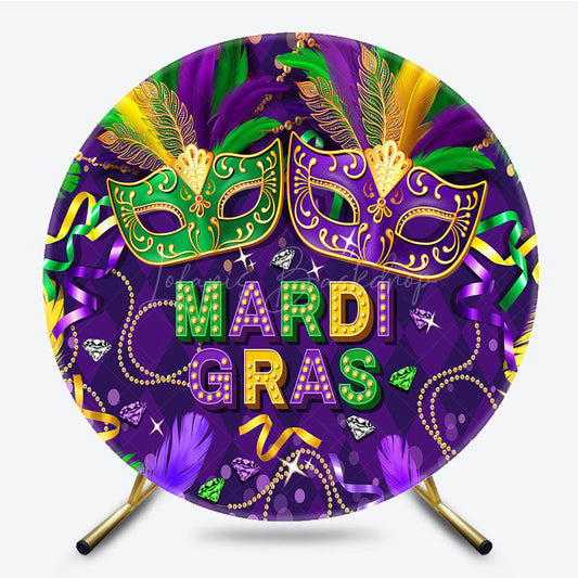 Lofaris Purple Green Mardi Gras Circle Masquerade Backdrop