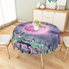 Lofaris Purple Halloween Round Tablecloth with Full Moon and Graveyard for Spooky Gothic Party Decor