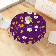 Lofaris Purple Halloween Round Tablecloth with Jack-o’-Lanterns and Skulls for Spooky Fun Party Decor