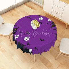 Lofaris Purple Halloween Round Tablecloth with Phantom Bat Pattern for Spooky and Gothic Party Decorations