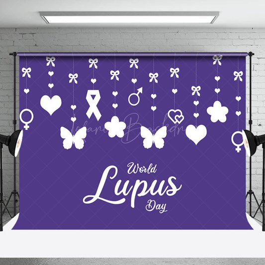 Lofaris Purple Heart Butterfly Happy World Lupus Day Backdrop