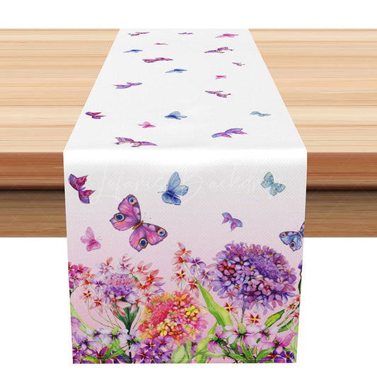 Lofaris Purple Hydrangea and Butterfly Spring Table Runner Whimsical Floral Garden Vibe Easter or a Girly Party Decor