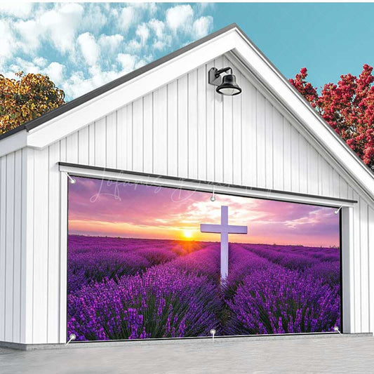 Lofaris Purple Lavender Cross Easter Garage Door Banner