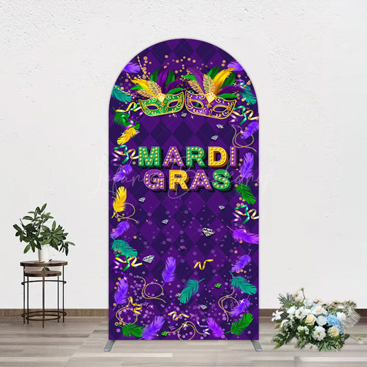 Lofaris Purple Mask Mardi Gras Dance Party Arch Backdrop