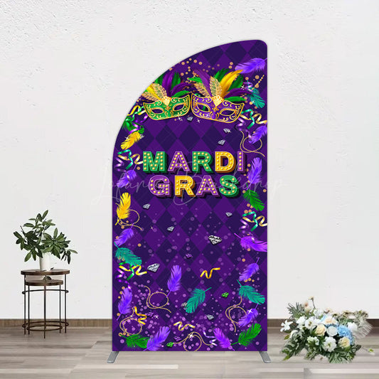 Lofaris Purple Mask Mardi Gras Dance Party Half Moon Arch Backdrop