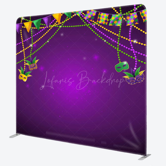 Lofaris Purple Mask Masquerade Party Square Tension Backdrop