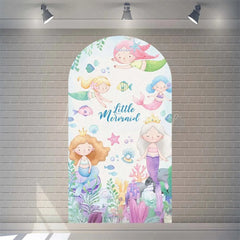 Lofaris Purple Mermaid Princess Arch Backdrop Shimmery Underwater Sea Birthday Decor Girls Party Photo Prop with Shells Bubbles