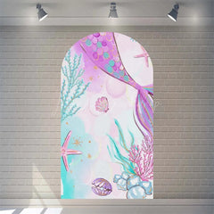 Lofaris Purple Mermaid Princess Arch Backdrop Shimmery Underwater Sea Birthday Decor Girls Party Photo Prop with Shells Bubbles