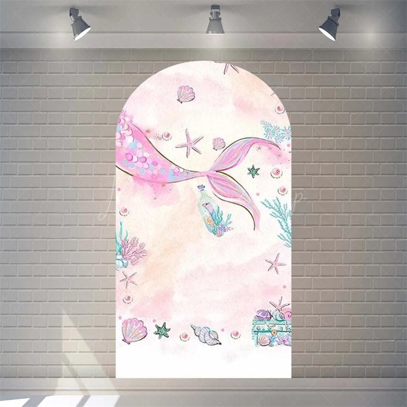 Lofaris Purple Mermaid Princess Arch Backdrop Shimmery Underwater Sea Birthday Decor Girls Party Photo Prop with Shells Bubbles