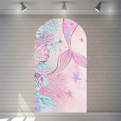 Lofaris Purple Mermaid Princess Arch Backdrop Shimmery Underwater Sea Birthday Decor Girls Party Photo Prop with Shells Bubbles