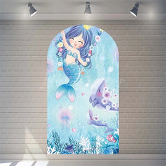 Lofaris Purple Mermaid Princess Arch Backdrop Shimmery Underwater Sea Birthday Decor Girls Party Photo Prop with Shells Bubbles