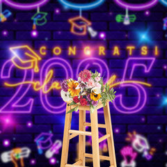 Lofaris Purple Neon Brick Wall Congrats Class of 2025 Backdrop