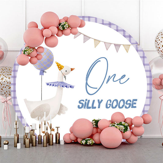 Lofaris Purple One Silly Goose Birthday Round Backdrop