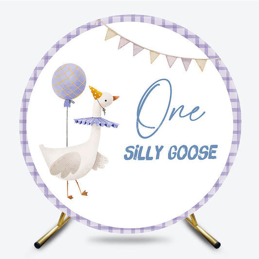 Lofaris Purple One Silly Goose Birthday Round Backdrop