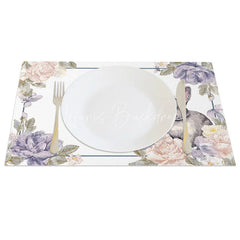 Lofaris Purple Peony Grey Bunny Set of 4 Placemats Blue Line Floral Rabbit Table Mats for Dining Room