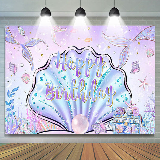 Lofaris Purple Pink Undersea Shell Mermaid Birthday Backdrop