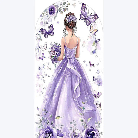 Lofaris Purple Quinceanera Butterfly Backdrop Elegant 15th Birthday Party Decor Floral Garden Photo Wall for Girls Celebration
