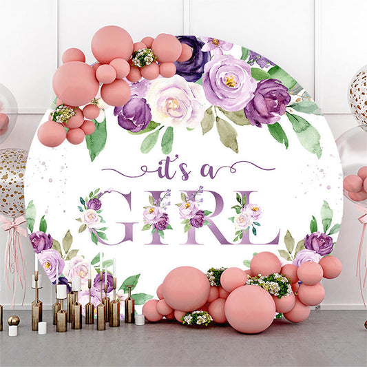 Lofaris Purple Rose Its A Girl Round Baby Shower Backdrop