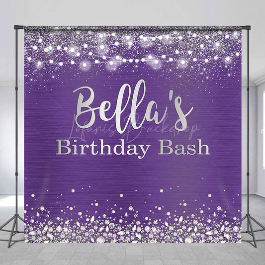 Lofaris Purple Silver Diamonds Custom Name Birthday Backdrop