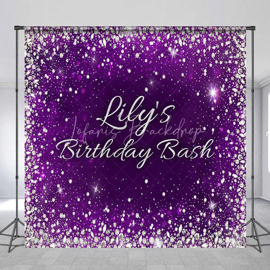 Lofaris Purple Silver Glitter Diamond Custom Birthday Backdrop Personalized Elegant Party Celebration Decor.