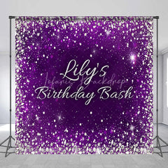 Lofaris Purple Silver Glitter Diamond Custom Birthday Backdrop Personalized Elegant Party Celebration Decor.