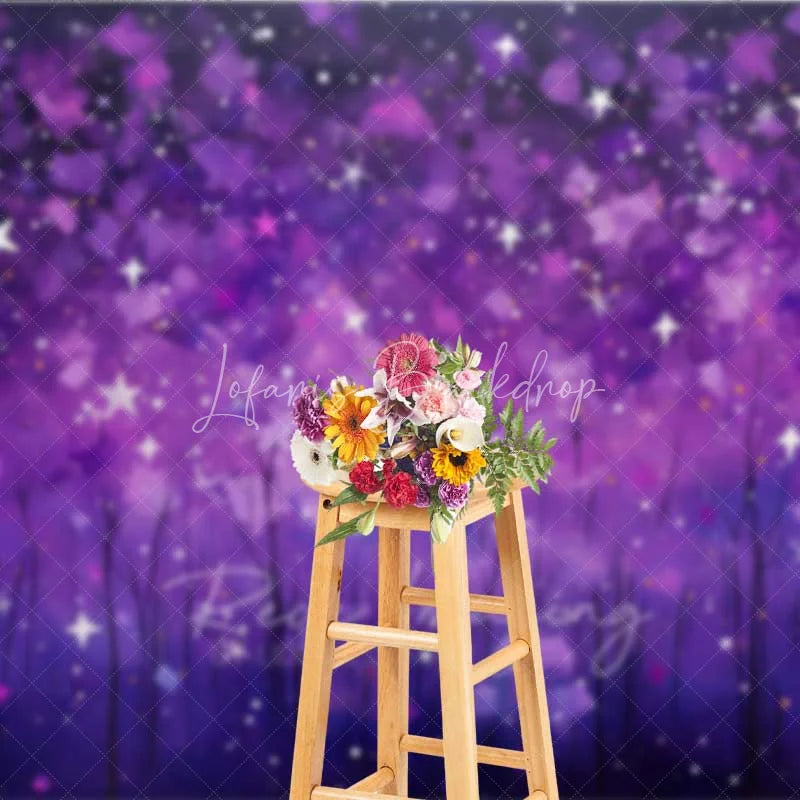 Lofaris Purple Starry Night Photography Backdrop Abstract Galaxy Forest Photo Background Magic Dreamy Sky Booth Prop