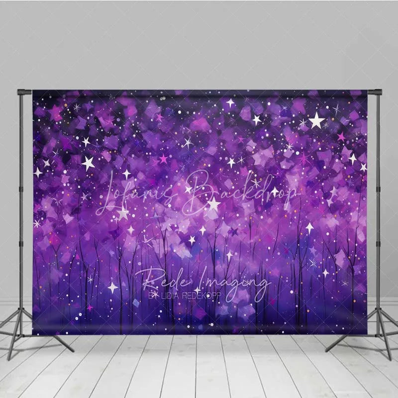 Lofaris Purple Starry Night Photography Backdrop Abstract Galaxy Forest Photo Background Magic Dreamy Sky Booth Prop