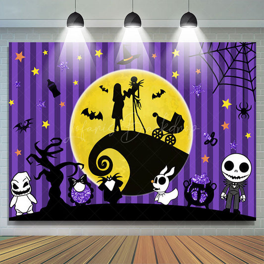 Lofaris Purple Stripe Moon Halloween Baby Shower Backdrop