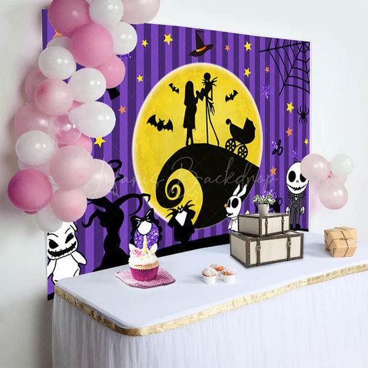 Lofaris Purple Stripe Moon Halloween Baby Shower Backdrop