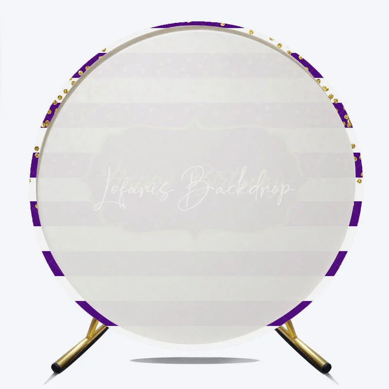 Lofaris Purple Stripes Happy Birthday Round Backdrop Gold Glitter Confetti Pattern Background Royal Princess Party Decor