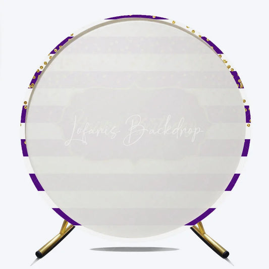 Lofaris Purple Stripes Happy Birthday Round Backdrop Gold Glitter Confetti Pattern Background Royal Princess Party Decor