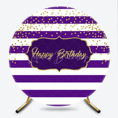 Lofaris Purple Stripes Happy Birthday Round Backdrop Gold Glitter Confetti Pattern Background Royal Princess Party Decor